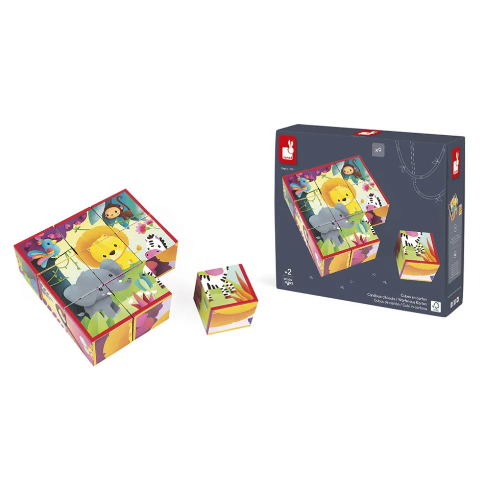 Lot de 9 cubes en carton animaux de la jungle