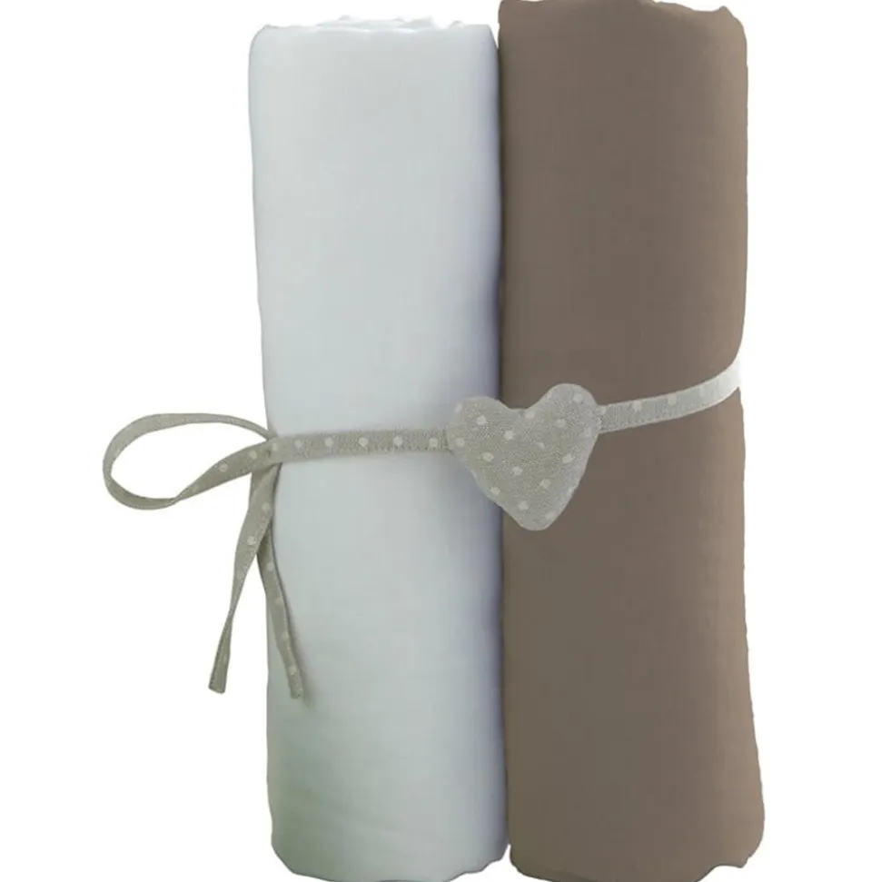 Lot de 2 draps housse blanc / taupe 70 x 140 cm