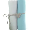 Lot de 2 draps housse blanc / turquoise 70 x 140 cm