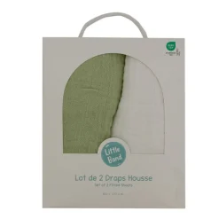 Lot de 2 draps housse double gaze 70 x 140 cm - ecru / vert mousse