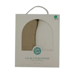 Lot de 2 draps housse double gaze 70 x 140 cm - ecru / taupe