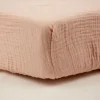 Lot de 2 draps housse double gaze 60 x120 cm - ecru / vieux rose