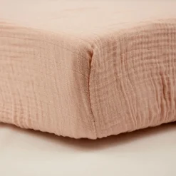 Lot de 2 draps housse double gaze 60 x120 cm - ecru / vieux rose