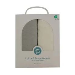 Lot de 2 draps housse jersey bio 60 x 120 cm - ecru / gris