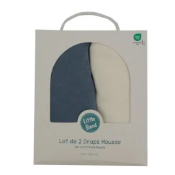 Lot de 2 draps housse jersey 70 x 140 cm - ecru / bleu orage