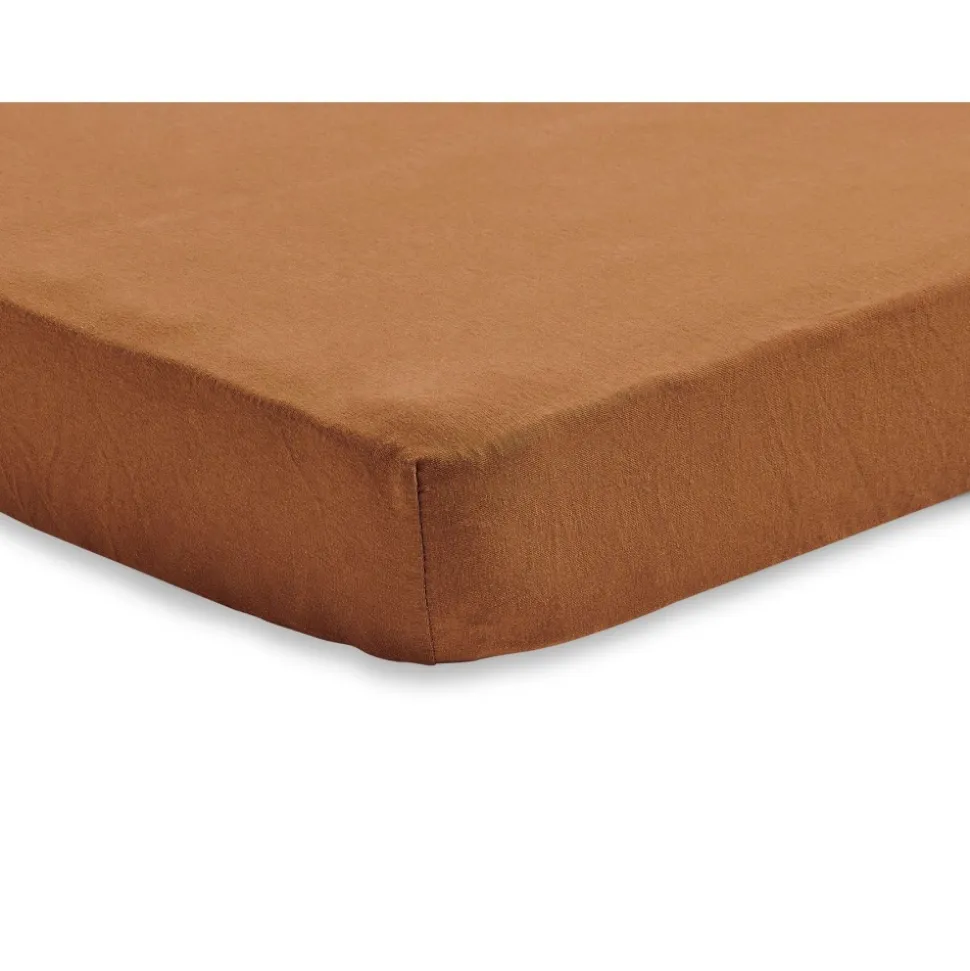 Lot de 2 draps housses 60x120 cm jersey caramel et biscuit