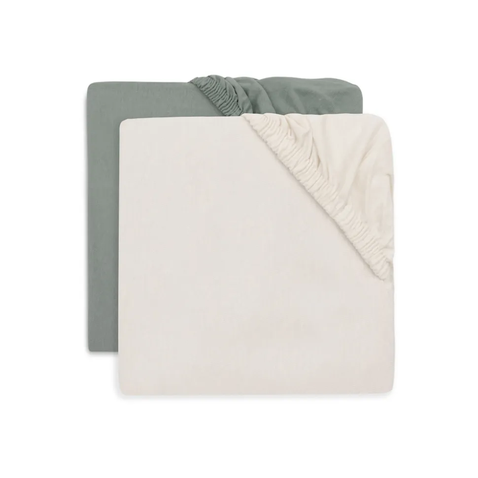 Lot de 2 draps housses 60x120 cm jersey sea green et ivory
