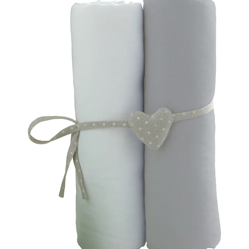 Lot de 2 draps housse 50x83cm blanc et gris