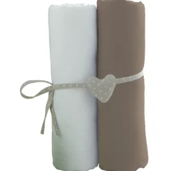 Lot de 2 draps housse 60 x 120 cm blanc / taupe