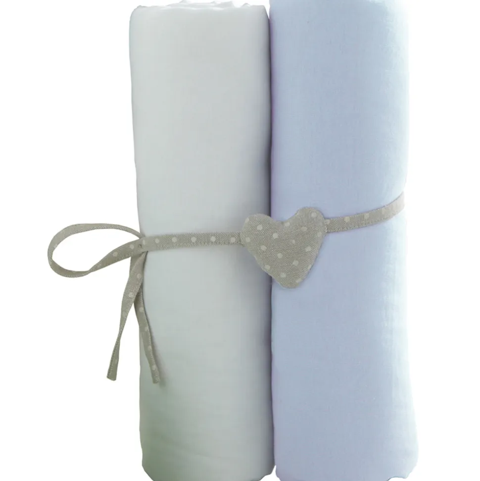 Lot de 2 draps housse 60 x 120 cm bleu ciel / blanc