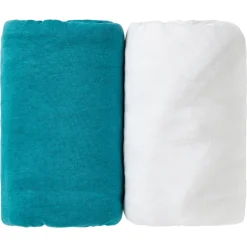 Lot de 2 draps housse 70 x 140 cm bleu tropical / blanc