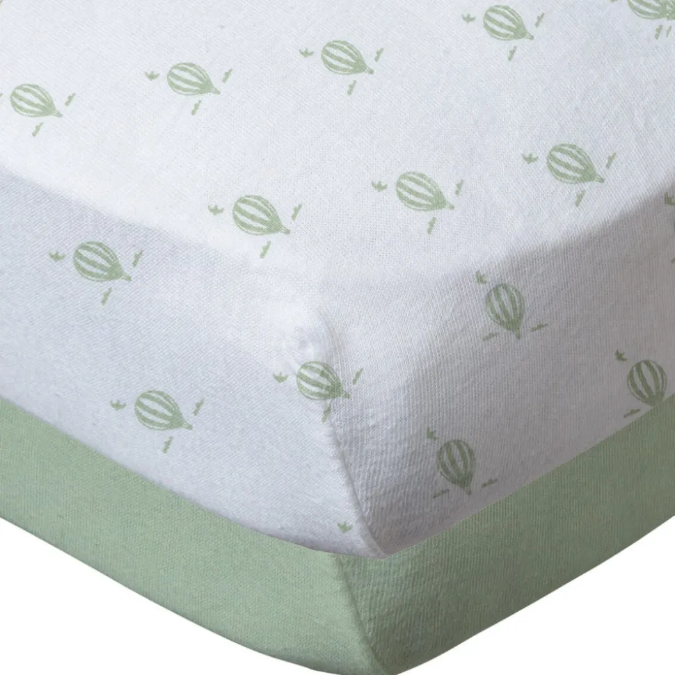 Lot de 2 draps housse 70x140 cm - montgolfières / vert amande