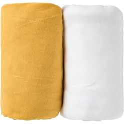 Lot de 2 draps housse 60 x 120 cm moutarde / blanc