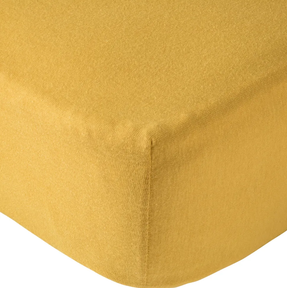 Lot de 2 draps housse 60 x 120 cm moutarde / blanc