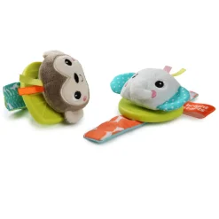 Lot de 2 hochets bracelet éléphant & singe