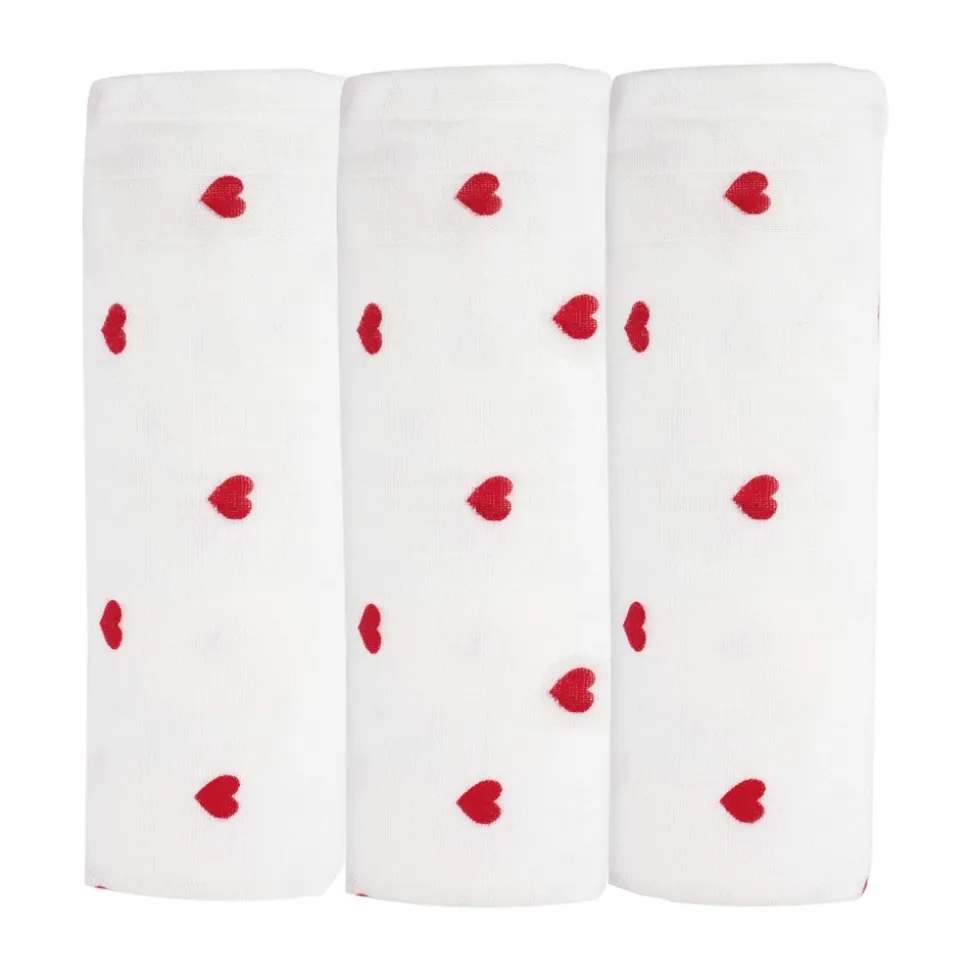 Lot de 3 langes coeurs rouge/ blanc