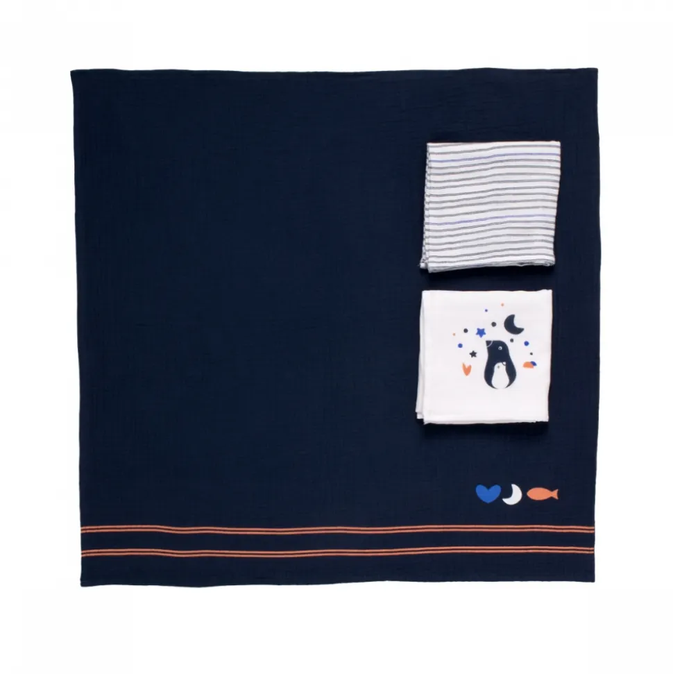 Lot de 3 langes coton bio 70 x 70 baby sailor