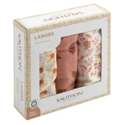 Lot de 3 langes coton bio 70 x 70 esmée