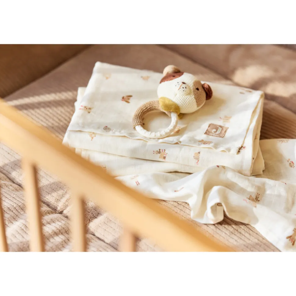 Lot de 3 langes en coton 31 x 31 cm animal friends