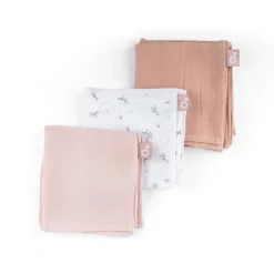 Lot de 3 langes en gaze de coton lovely flower pink