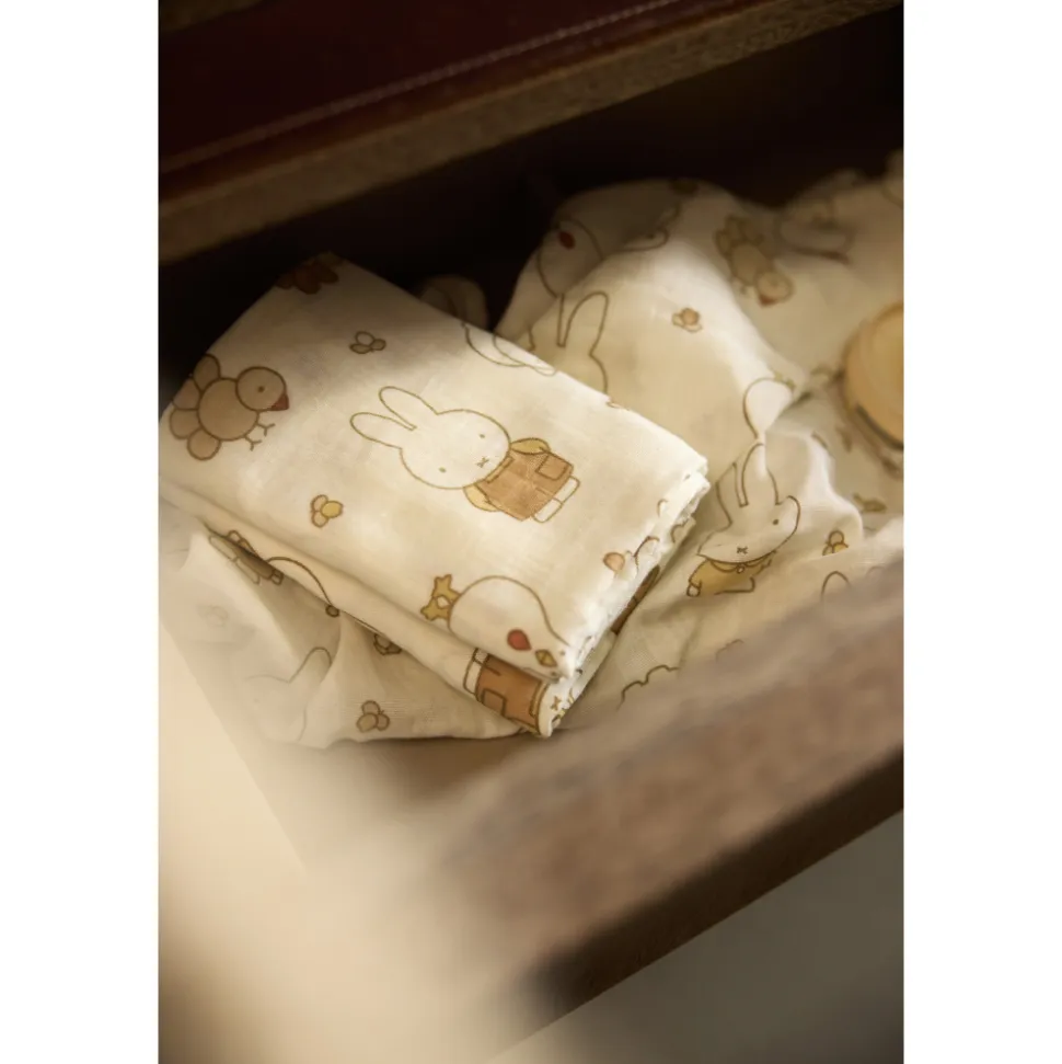 Lot de 3 langes gaze de coton 70 x 70 cm miffy family farm