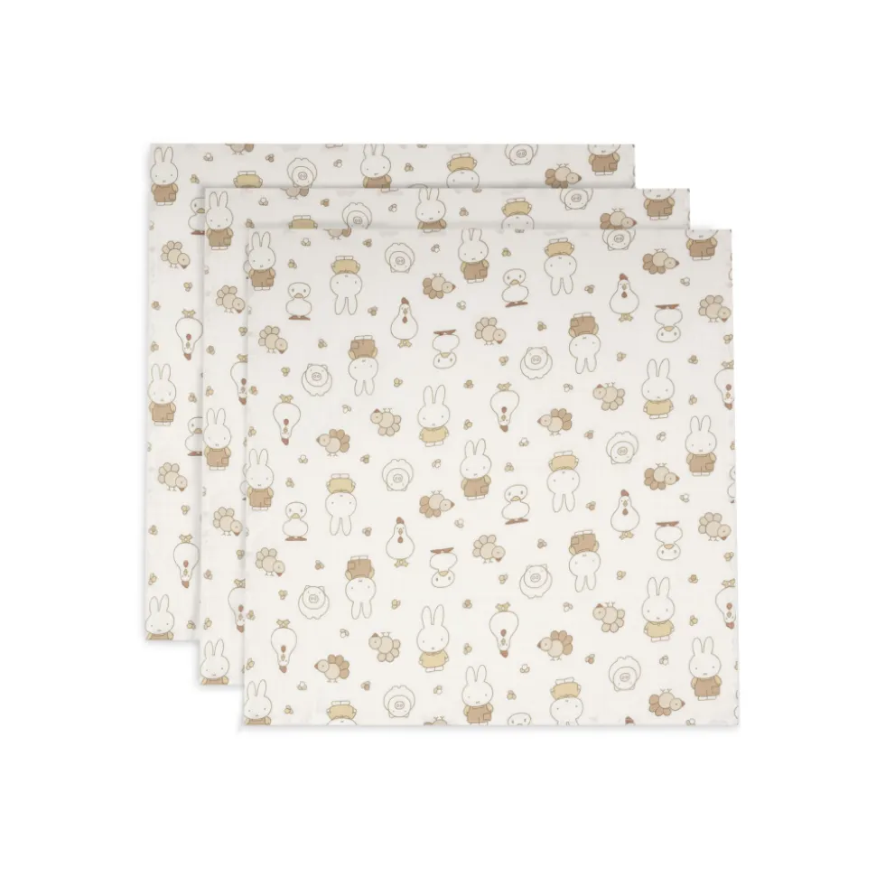 Lot de 3 langes gaze de coton 70 x 70 cm miffy family farm