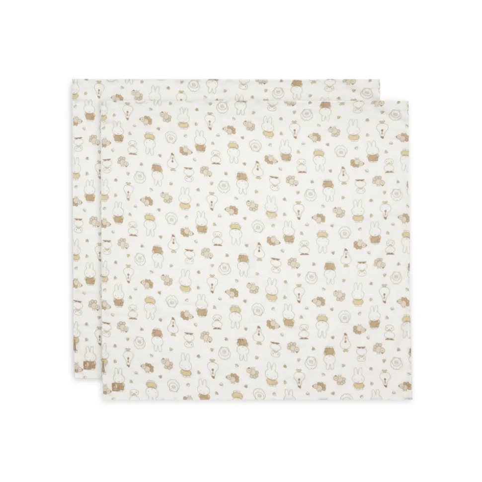 Lot de 2 langes gaze de coton 115x115 cm miffy family farm