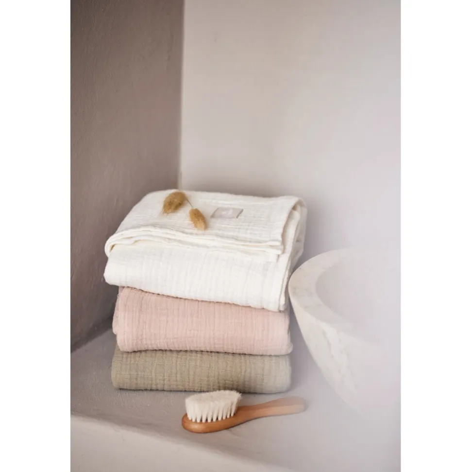 Lot de 4 langes gaze de coton 70 x 70 cm olive et ivoire