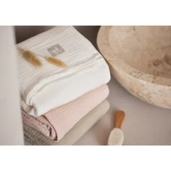 Lot de 4 langes gaze de coton 70 x 70 cm olive et ivoire