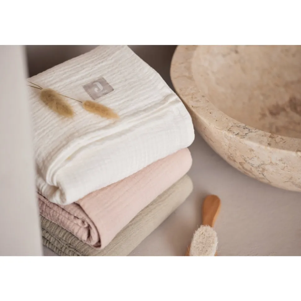 Lot de 2 langes gaze de coton 115 x 115 cm olive et ivoire