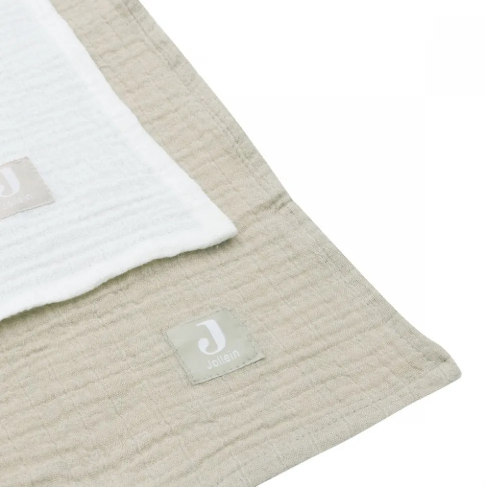 Lot de 2 langes gaze de coton 115 x 115 cm olive et ivoire