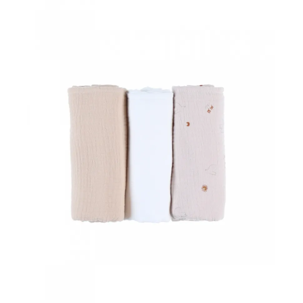 Lot de 3 langes 70x70cm en mousseline colombes du bonheur