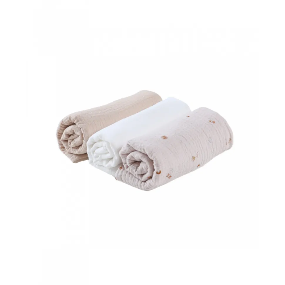 Lot de 3 langes 70x70cm en mousseline colombes du bonheur