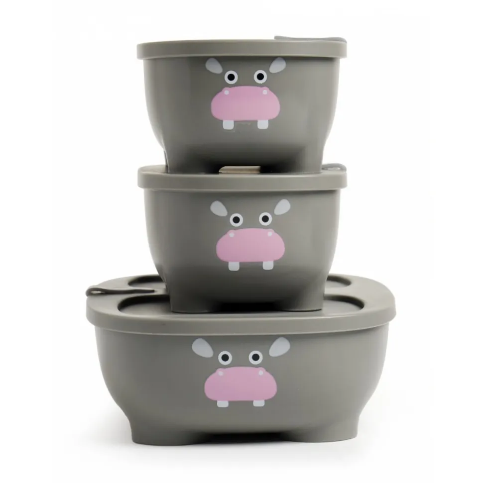 Lot de 3 lunch box empilables bentomal gris hippopotame