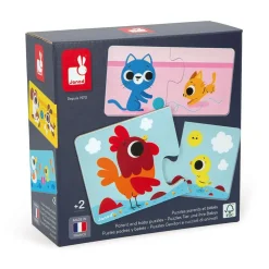 Lot de 12 puzzles de 2 pièces parents et bébés animaux