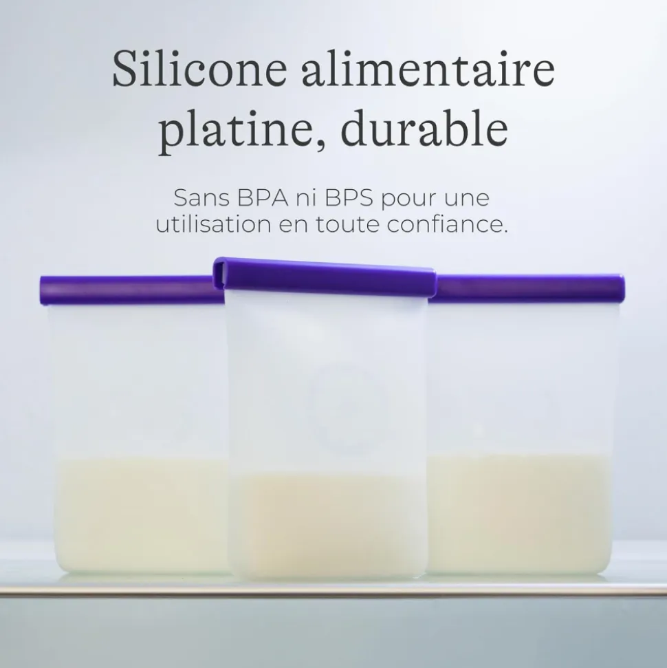 Lot de 5 sachets de conservation de lait maternel en silicone réutilisable