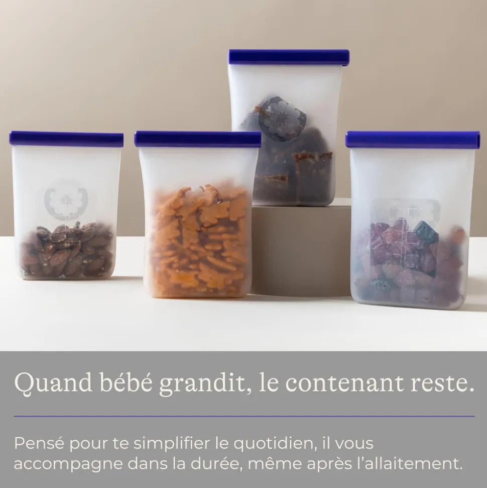 Lot de 5 sachets de conservation de lait maternel en silicone réutilisable