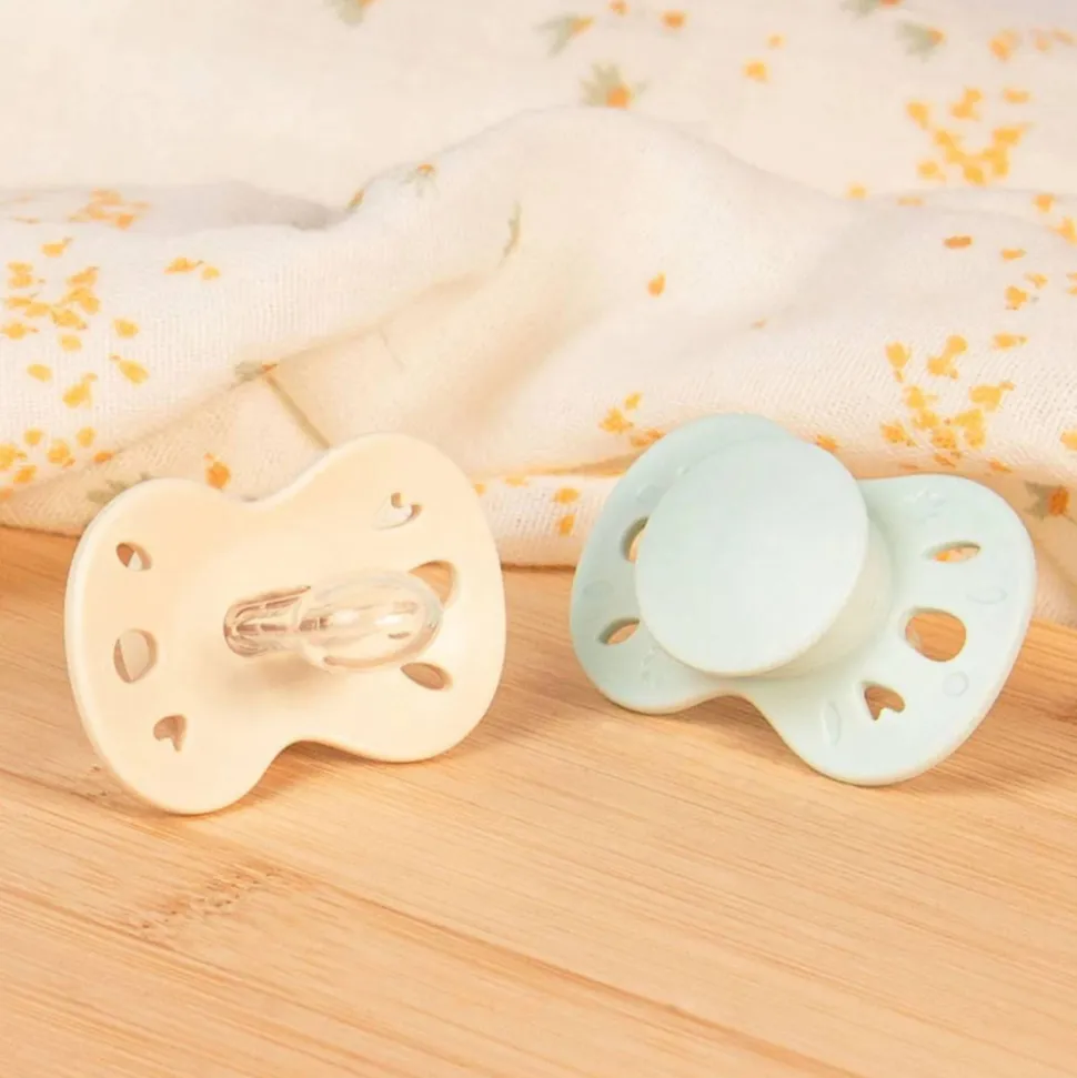Lot de 2 sucettes anatomiques 0-6 mois essentielle vert et beige