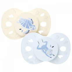 Lot de 2 sucettes anatomiques 0-6 mois animaux bleu et beige