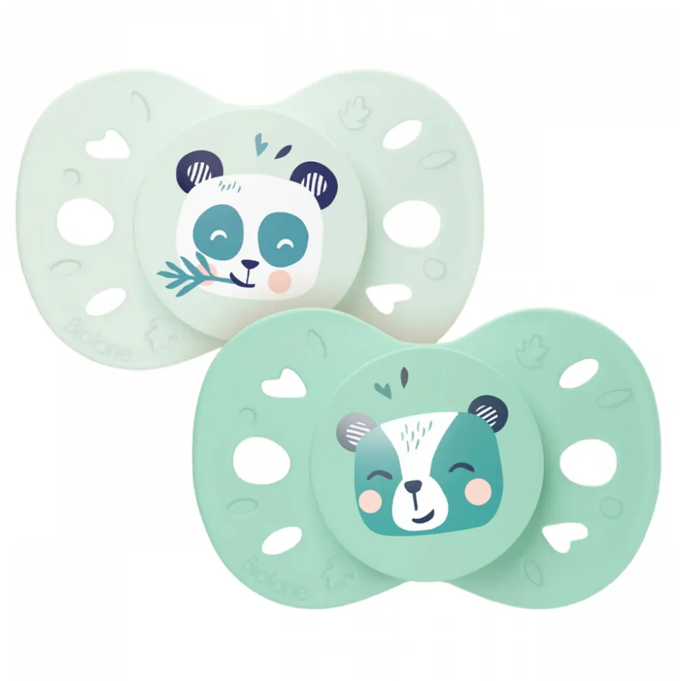 Lot de 2 sucettes anatomiques 18 mois+ animaux vert clair et foncé