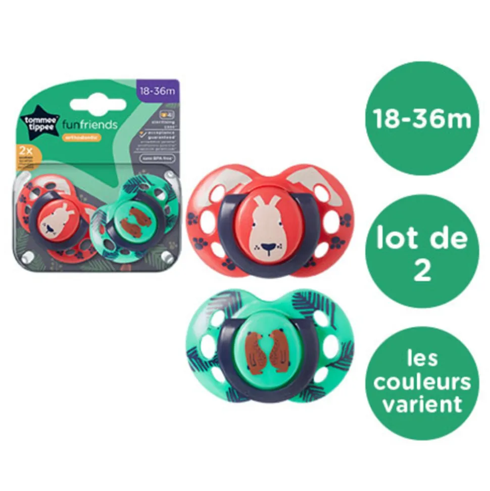 Lot de 2 sucettes closer to nature fun 18-36 mois