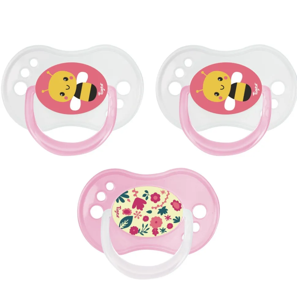 Lot de 3 sucettes jour / nuit silicone 6-18m fille