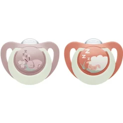 Lot de 2 sucettes nuit phosphorescentes first choice 6-18 mois lapin/mouton
