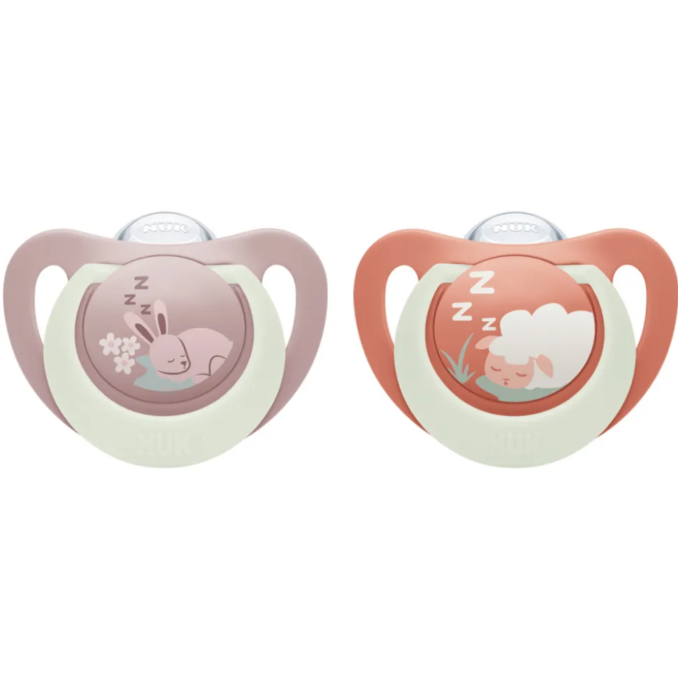 Lot de 2 sucettes nuit phosphorescentes first choice 18-36 mois lapin/mouton