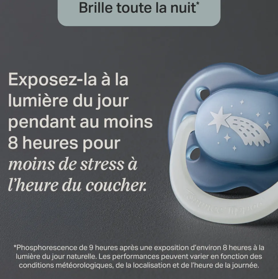 Lot de 4 sucettes nuit phosphorescentes 6-18 mois