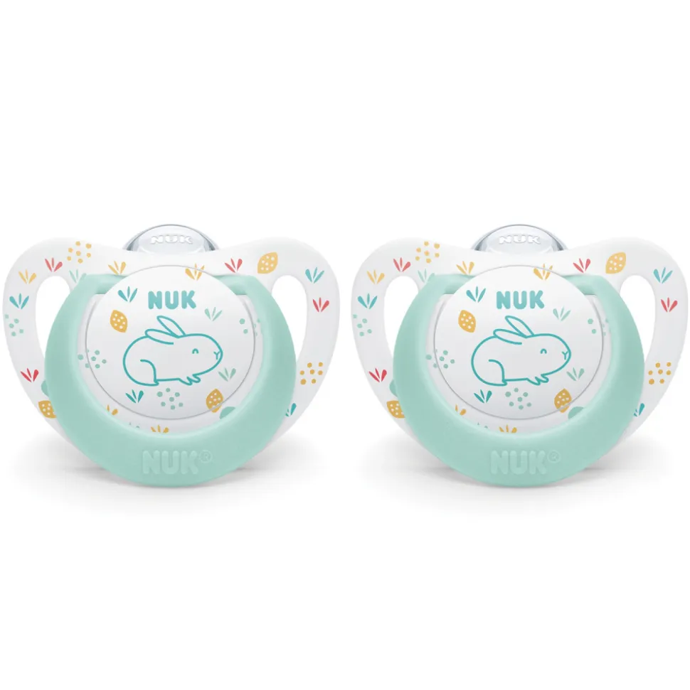 Lot de 2 sucettes nuk expert starline silicone 0-6m lapin