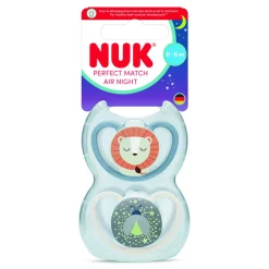 Lot de 2 sucettes perfect match air nuit 0-6 mois lion