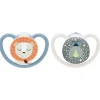 Lot de 2 sucettes perfect match air nuit 6-18 mois lion