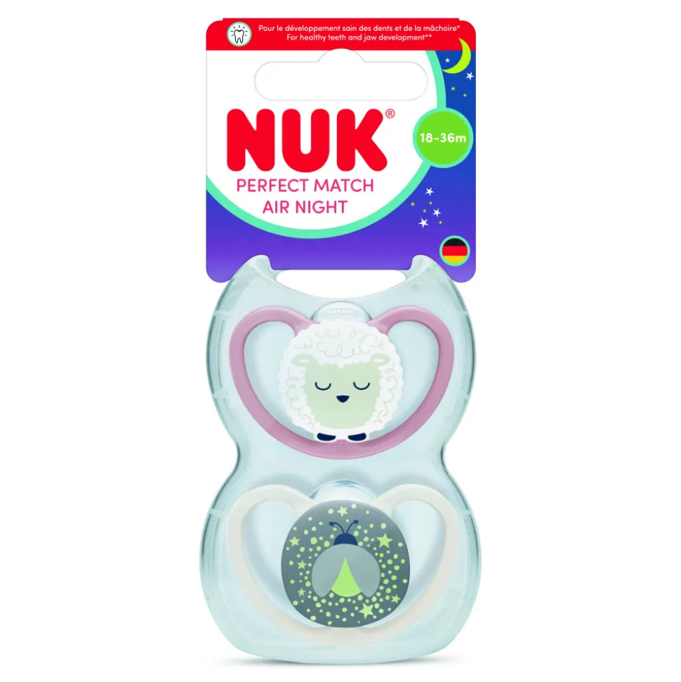 Lot de 2 sucettes perfect match air nuit 18-36 mois mouton