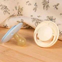Lot de 2 sucettes rondes 0-6 mois originale bleu et beige